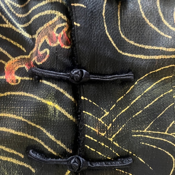 Vintage Asian Style fleece lined Black and Gold Patterned Vest - Picture 12 of 15